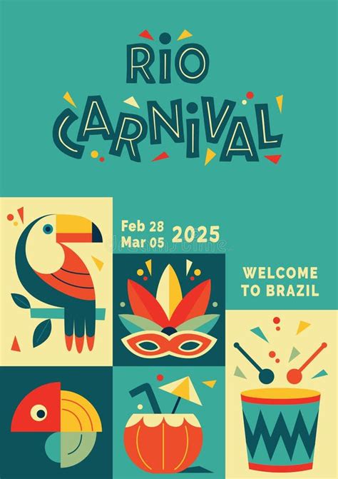 Happy Carnival Colorful Geometric Design Rio Carnival Poster In Retro