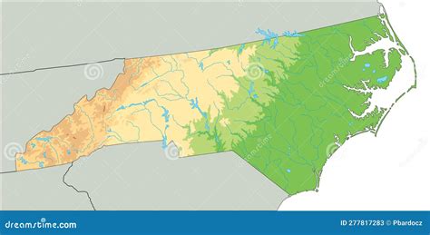 Detailed North Carolina Physical Map. Stock Vector - Illustration of ...