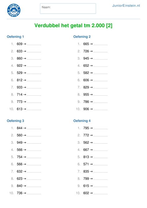 Werkblad Verdubbel Het Getal Tm 2 000 4