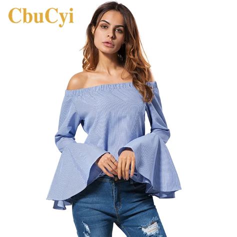 Cbucyi Women Sexy Summer Blouses Off Shoulder Slash Neck Flare Sleeve Tops And Blouse Shirt