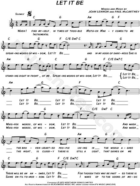 The Beatles Let It Be Sheet Music Leadsheet In C Major