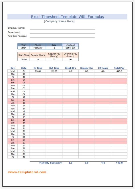 √ Free to Download Excel Timesheet Template With Formulas