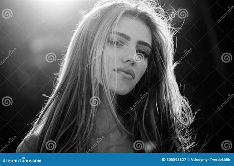 Nature Beauty Sensual Woman Outdoor Sunny Portrait Stock Image