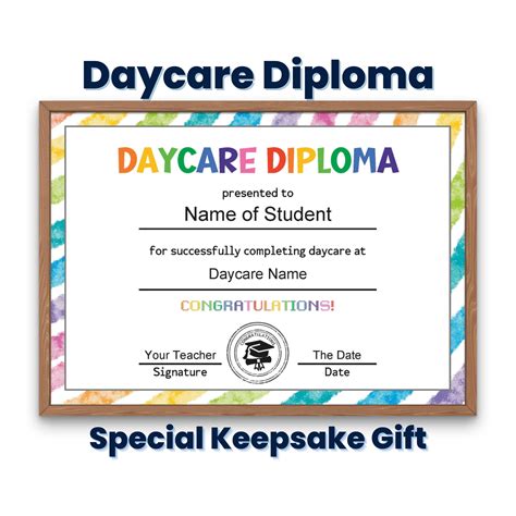 Daycare Diploma Certificate Template, Custom Printable Diploma for Kids ...