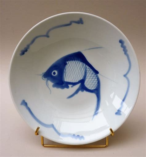 Chinese Blue White Porcelain Koi Fish Dish 175 Cm Chinese Blue White