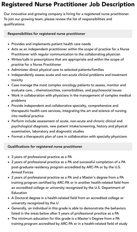 Registered Nurse Practitioner Job Description Velvet Jobs