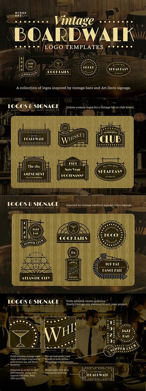 Vintage Art Deco Boardwalk Logos Nitrogfx Download Unique Graphics