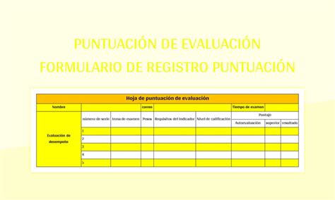 Plantilla De Excel Puntuaci N De Evaluaci N Formulario De Registro