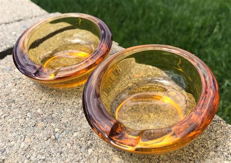 Two 2 Viking Amber Glass Orb Ashtrays Etsy