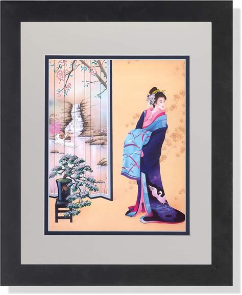 Japanese Lady Wearing Kimono With Bonsai Tree Wall Picture Antw B