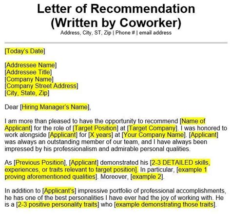 Printable Letter Of Recommendation For Coworker Writing A Reference