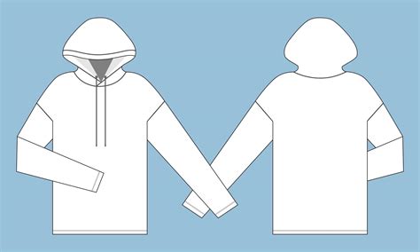 Long Sleeve Hoodie Technical Fashion Flat Sketch Drawing Template Front