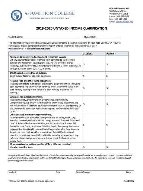 Fillable Online 19 20 Untaxed Income Clarification Form Docx Fax Email