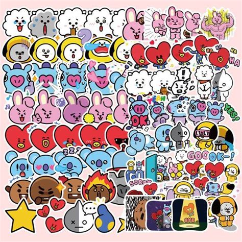 BTS Stickers BT21 Stickers Kpop Tata Mang Chimmy RJ Koya Cooky Shooky ...