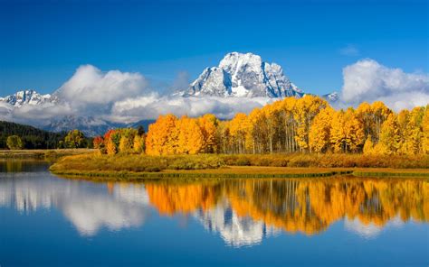 Wallpaper Lake, trees, mountains, autumn, USA, Grand Teton National ...