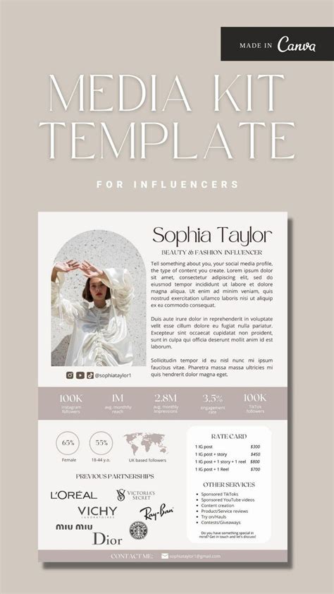 Beige Influencer Media Kit Template For Canva Page Media Kit For