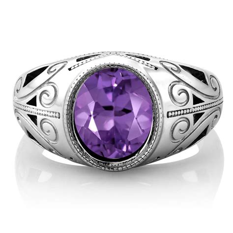 Ct Oval Natural Amethyst Sterling Silver Men S Ring Sizes To