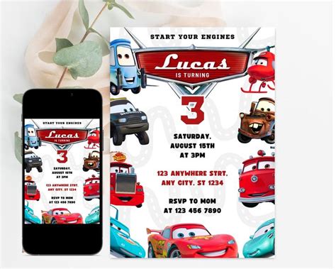 Editable Cars Birthday Party Invitation Cars Lightning Birthday Invite