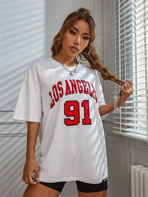 Letter Graphic Drop Shoulder Longline Tee SHEIN ASIA