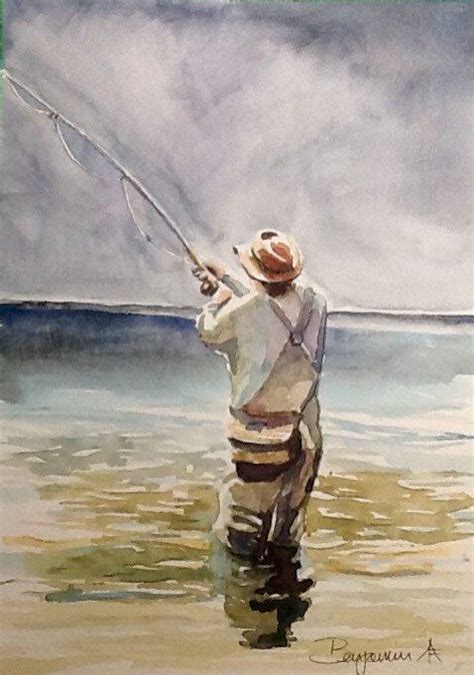 Original Watercolour Paintingthe Fisherman Free Etsy Original