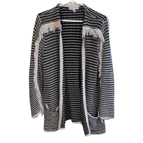 Sweaters Knox Rose Womens Open Front Black White Fringe Cardigan