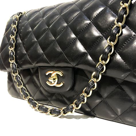 Chanel Black Lambskin Leather Jumbo Double Flap Ghw Handbag