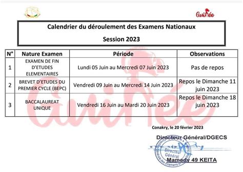 Examens Nationaux Voici Le Calendrier Et Lemploi Du Temps Hot Sex Picture