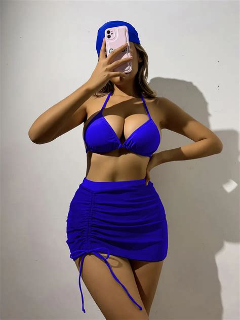 2024 New 3 Pieces Set Swimsuit Women Thong Swimwear Sexy String Micro Bikini Set With Drawstring