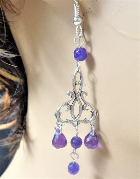 Amethyst Dangle Earrings Sterling Silver Chandelier Shepards Hook