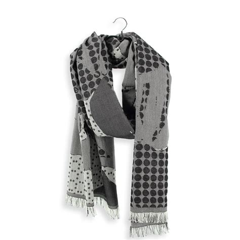 Black And White Wool Cotton And Silk Blend Womens Stole Oversize