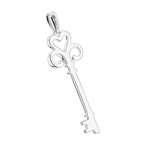 Luxurman Love Quotes Sterling Silver Heart Shape Diamond Key Necklace