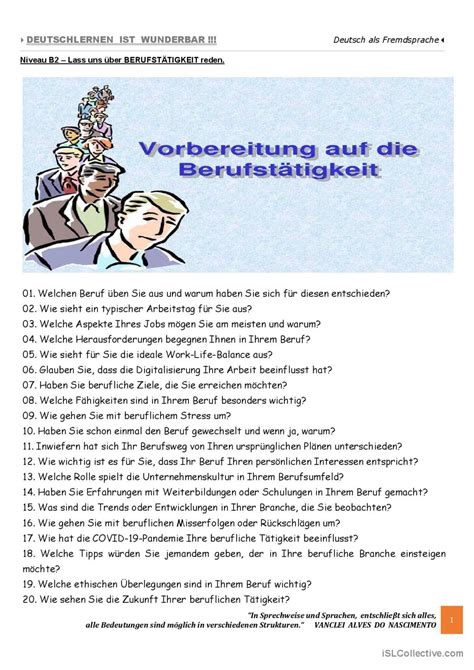 B Lass Uns Ber Berufst Tigkeit R Deutsch Daf Arbeitsbl Tter Pdf Doc