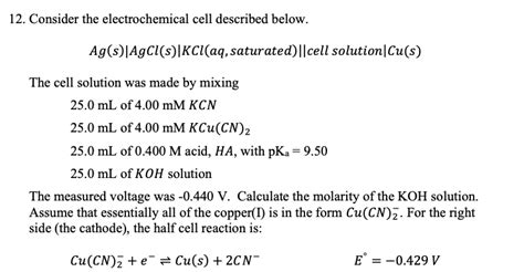 Solved 12 Consider The Electrochemical Cell Described