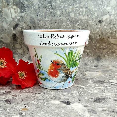 Large Robin Plant Pot When Robins Appear Plant Pot Decoupaged Robin