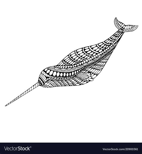 Coloring page narwhal Royalty Free Vector Image