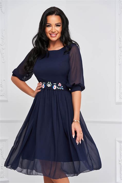 Starshiners Dark Blue Dress Midi Cloche Airy Fabric