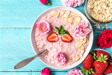 Romantic Healthy Breakfast Overnight Strawberry Oats With Fresh