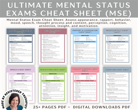 Mental Status Exam Cheat Sheet MSE Reference Sheet MSE Writing Guide