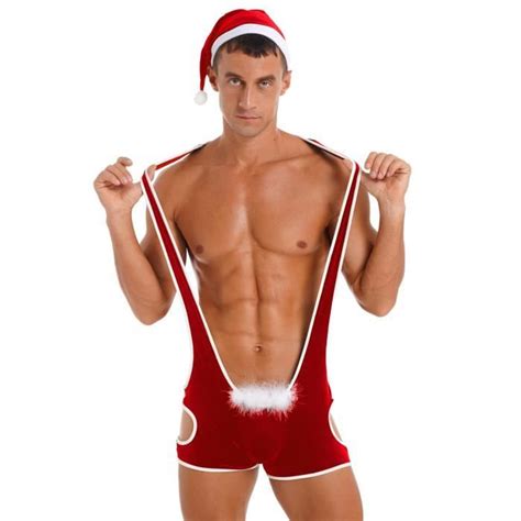 IEFIEL String Noël Hommes Mankini Sexy Velours Deguisement Père Noël Erotique Lingerie Ouvert