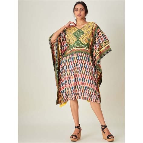 Buy The Kaftan Company Multi Color Patterned Bohemian Ikkat Resort Kaftan Online