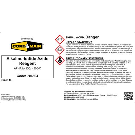 Core And Main Alkaline Iodide Azide Reagent 1 L