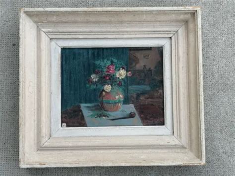 ANCIEN TABLEAU BOUVIER Huile Sur Panneau Bouquet De Fleurs 1942 EUR 120