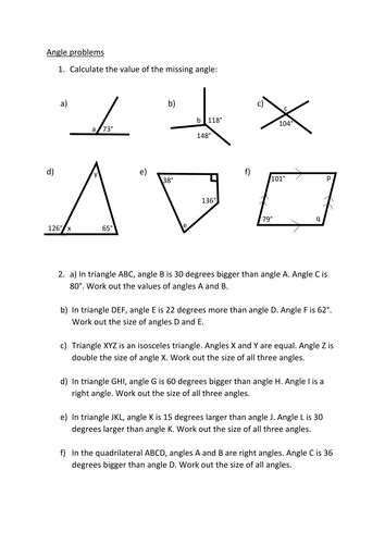 Angle problems | Teaching Resources