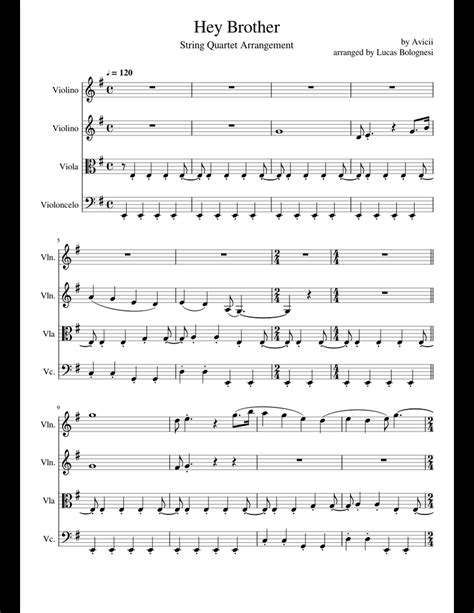 Wip Hey Brother Avicii String Quartet Sheet Music For Violin Viola Cello Download Free