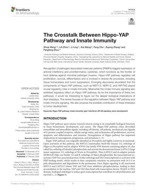 (PDF) The Crosstalk Between Hippo-YAP Pathway and Innate Immunity 