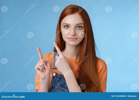 Assertive Good Looking Redhead Girl Know What Talking About Pointing