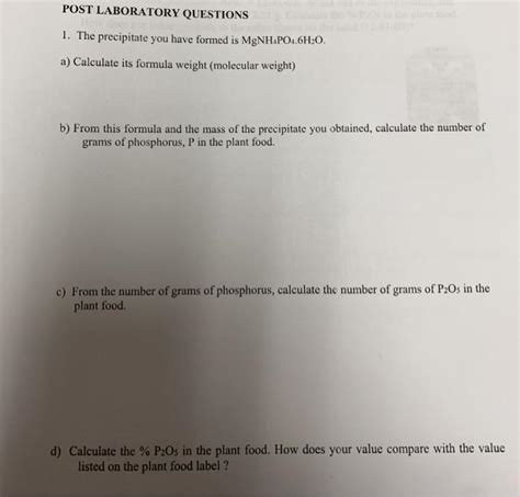 Solved POST LABORATORY QUESTIONS 1 The Precipitate You Have Chegg