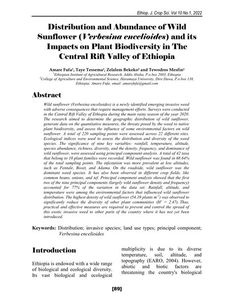 PDF Distribution And Abundance Of Wild Sunflower Verbesina