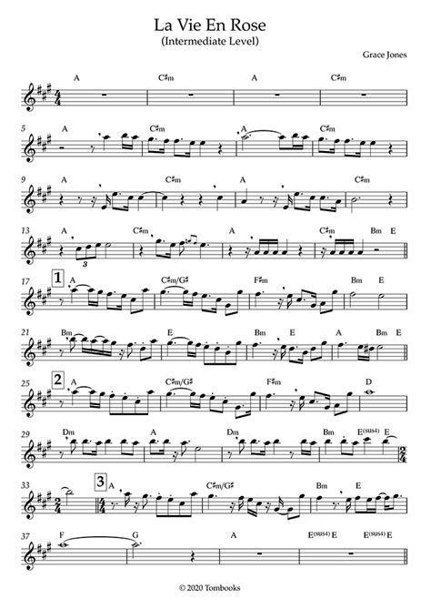 Download Digital Sheet Music Of La Vie En Rose Intermediate For Clarinet