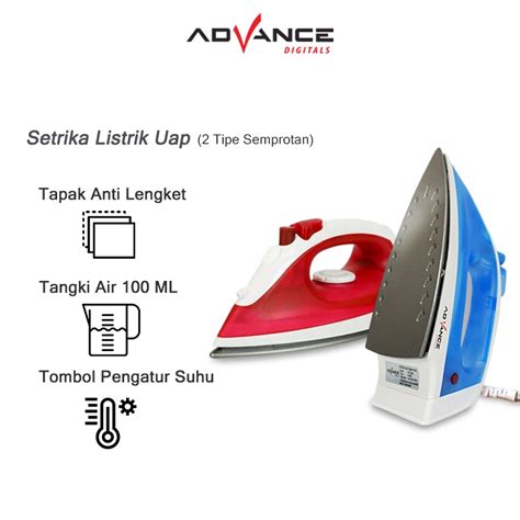 Jual ADVANCE Setrika Listrik Uap Dry Iron Spray Steam Anti Lengket Low